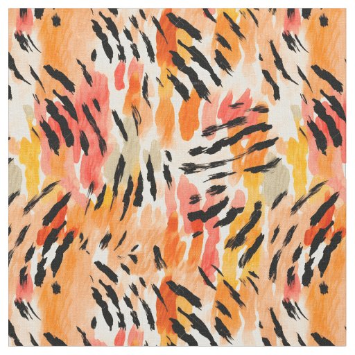 Pink Orange & Black Tiger Stripes Fabric