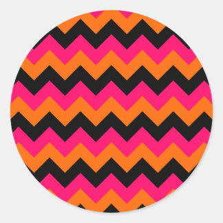 Pink Orange Black Zigzag Classic Round Sticker