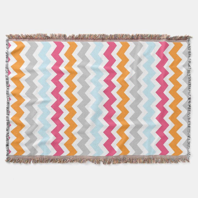 Pink Orange Blue Chevron Pattern Throw Blanket (Front)