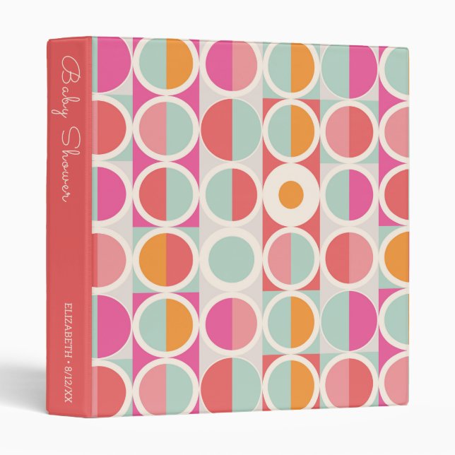 Pink Orange Blue Geometric | Baby Shower 3 Ring Binder (Front/Spine)