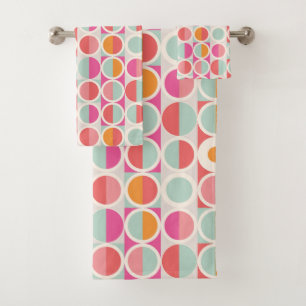 Pink Orange Blue Geometric Pattern Bath Towel Set