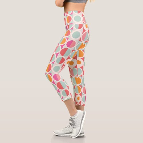 Pink Orange Blue Geometric Pattern Capri Leggings