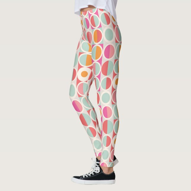Pink Orange Blue Geometric Pattern Leggings (Left)