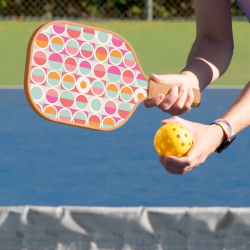 Pink Orange Blue Geometric Pattern Pickleball Paddle