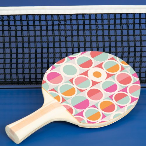 Pink Orange Blue Geometric Pattern Ping Pong Paddle