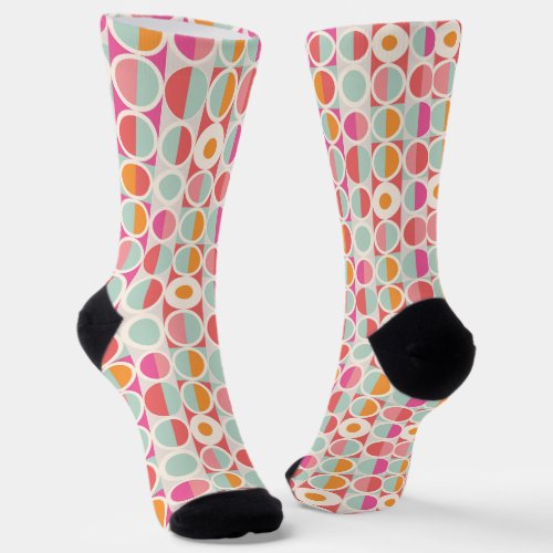 Pink Orange Blue Geometric Pattern Socks