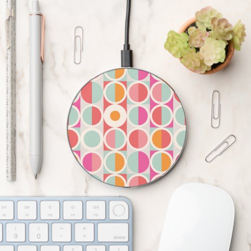 Pink Orange Blue Geometric Pattern Wireless Charger