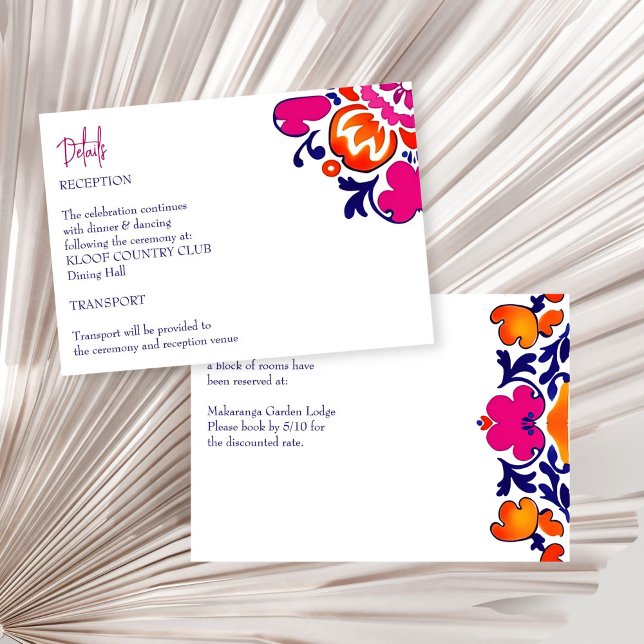 Pink orange blue Mexican tiles wedding details Enclosure Card (Pink orange blue Mexican Talavera Azulejo tiles wedding details Enclosure Card invitation suite)