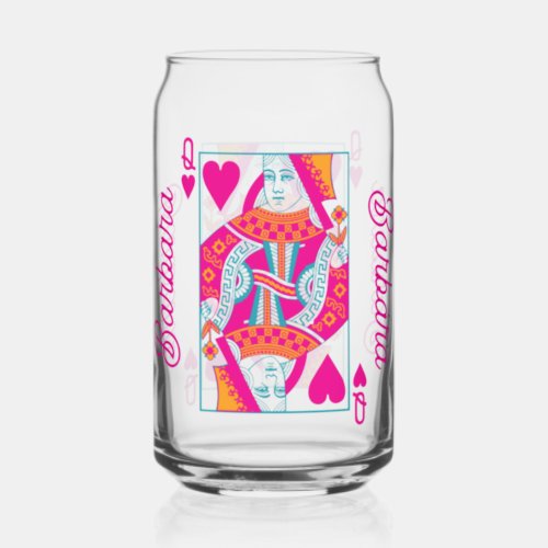 Pink Orange Blue Queen of Hearts Custom Can Glass