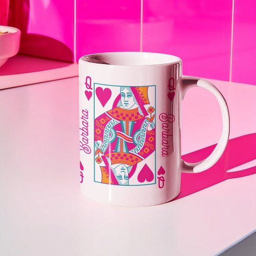Pink Orange Blue Queen of Hearts Custom Coffee Mug