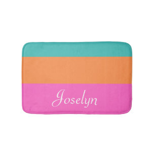 Pink, Orange& Blue Wide Horizontal Lines with Name Bath Mat