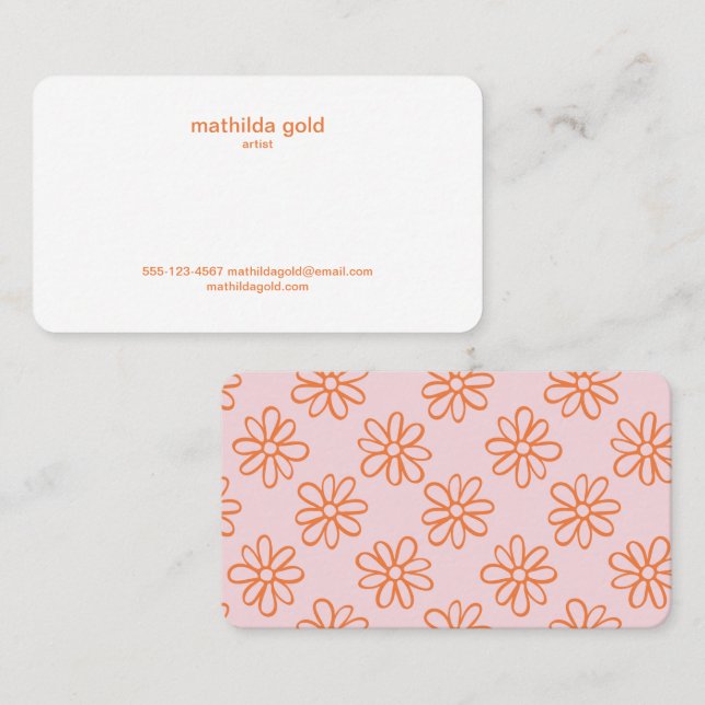 Pink Orange Boho Cute Girly Minimalist Simple Business Card (Front/Back)