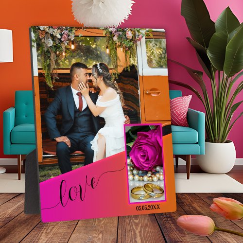 Pink Orange Boho Hippie Wedding Photo Plaque