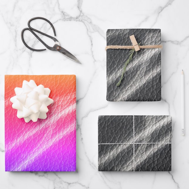 Pink orange bold modern lines streaks wrapping paper sheets (Front)