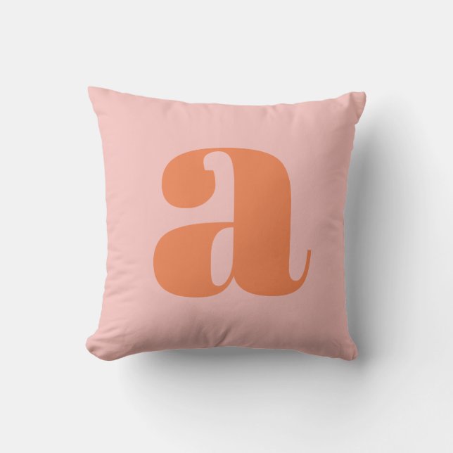 Pink Orange Bold Monogram Initial Letter Custom Throw Pillow (Front)