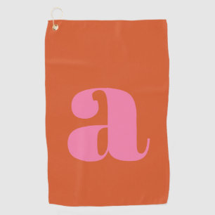 Pink Orange Bold Retro Monogram Initial Golfer Golf Towel