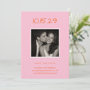 Pink Orange Bold Typography Photo Modern Wedding Save The Date