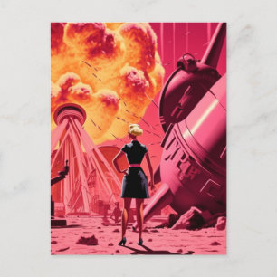 Pink Orange bomb smoke vintage cartoon Postcard