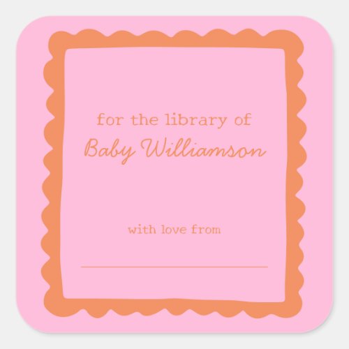 Pink Orange Border Baby Shower Library Bookplate