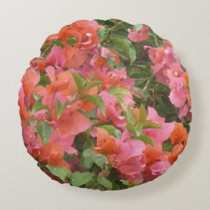 Pink Orange Bougainvillea Round Pillow