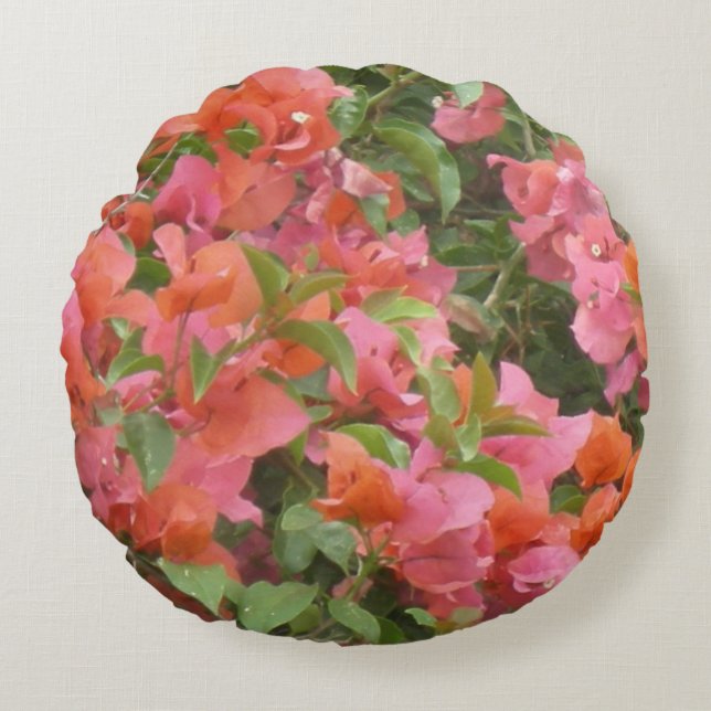 Pink Orange Bougainvillea Round Pillow (Front)