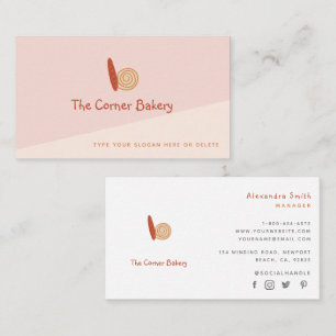 Pink Orange Bread Scone Logo Simple Modern Bakery Business Card