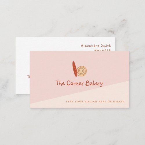 Pink Orange Bread Scone Logo Simple Modern Bakery Business Card