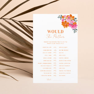 Pink Orange Bridal Shower Would She Rather Game