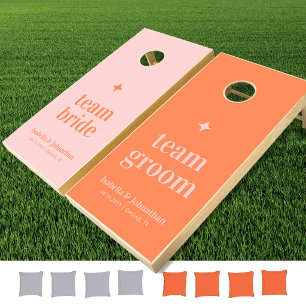 Pink Orange Bride Groom Wedding Cornhole Set