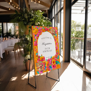 Pink Orange Bright Floral Gold Disco Ball Birthday Foam Board
