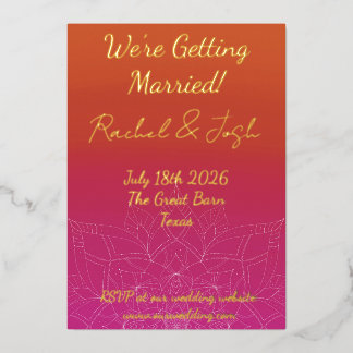 Pink & Orange Bright Ombre Mandala Wedding Foil Invitation