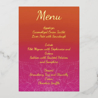Pink & Orange Bright Ombre Mandala Wedding Menu Foil Invitation