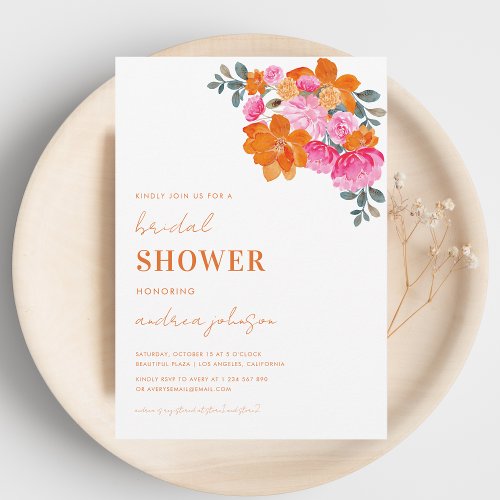 Pink  Orange Bright Summer Garden Bridal Shower Invitation