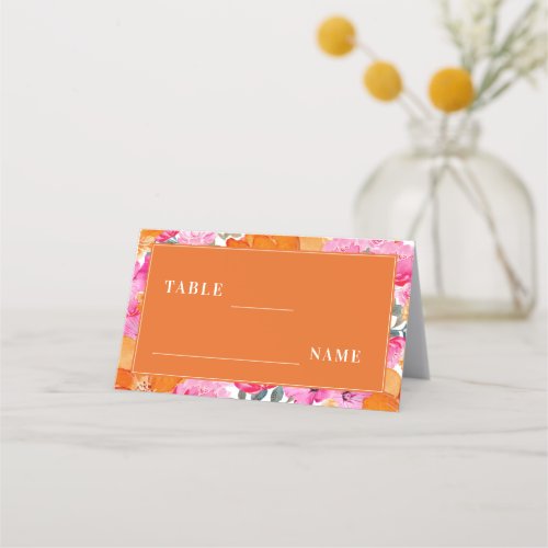 Pink  Orange Bright Summer Garden Wedding Table Place Card