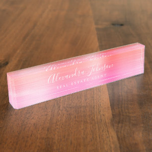 Pink Orange Business Elegant Professional Desk Name Plate
