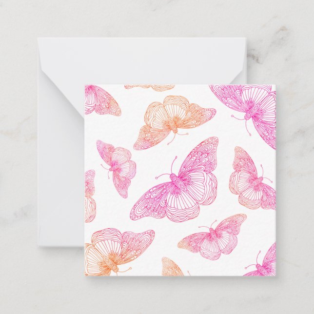 Pink Orange Butterfly Pattern  Note Card (Front)