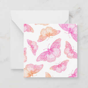 Pink Orange Butterfly Pattern Note Card