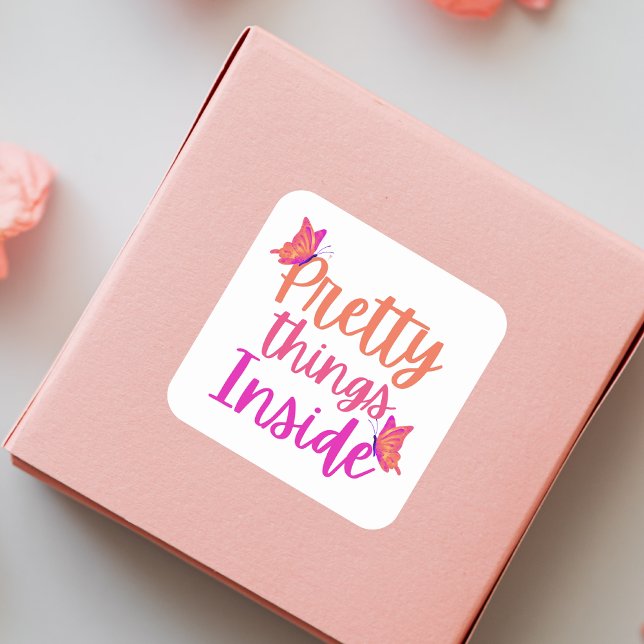 Pink Orange Butterfly Pretty Things Inside Square Sticker (Creator Uploaded)