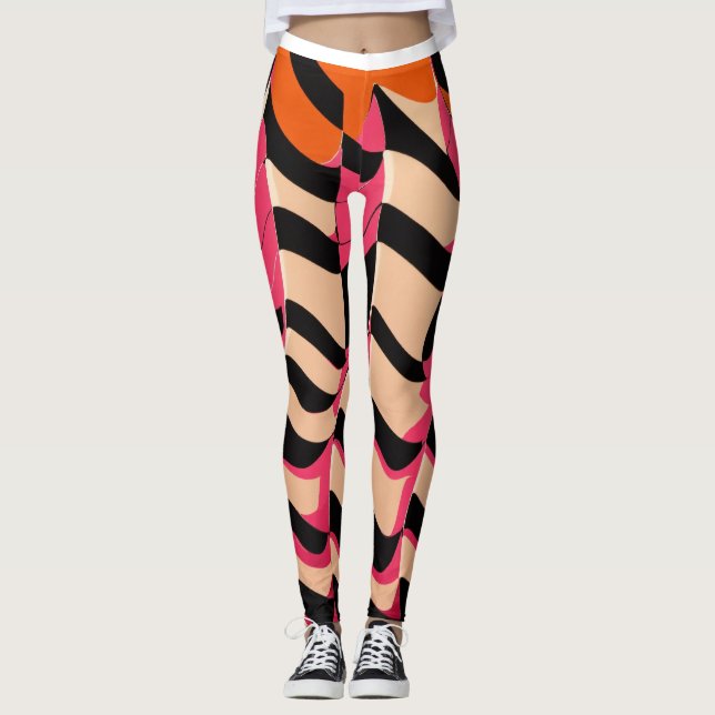 Pink & Orange Checkerboard Pattern Leggings: Bold  Leggings (Front)