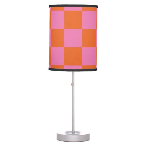 Pink Orange Checkered Pattern Table Lamp