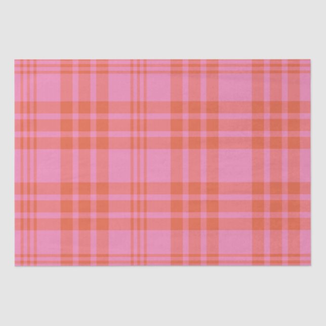 Pink Orange Checkered Plaid Gingham  Tissue Paper (Front)