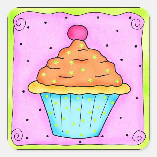 Pink Orange Cherry Cupcake Sticker (Front)