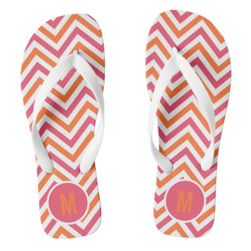 Pink  Orange Chevron Monogram Flip Flops