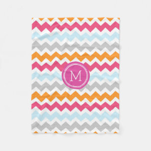 Pink Orange Chevron Pattern Monogram Blanket
