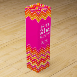 Pink orange chevron zigzag 21st birthday wine box