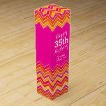 Pink orange chevron zigzag birthday wine box<br><div class="desc">Bright modern chevron style wine box. Personalise with your birthday girls name and birthday year. Currently reads happy 35th birthday Yvonne Vintage 1980. Designed by Sarah Trett.</div>