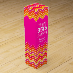 Pink orange chevron zigzag birthday wine box