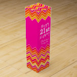 Pink orange chevron zigzag birthday wine box<br><div class="desc">Bright modern chevron style wine box. Personalise with your birthday girls name and birthday year. Currently reads happy 21st birthday.</div>