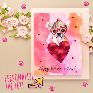 Pink Orange Chihuahua Valentine's Day Gift Dog Holiday Postcard