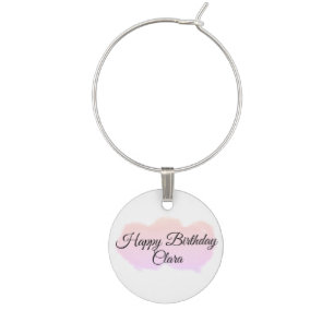 Pink orange clouds pastel happy birthday modern wine charm